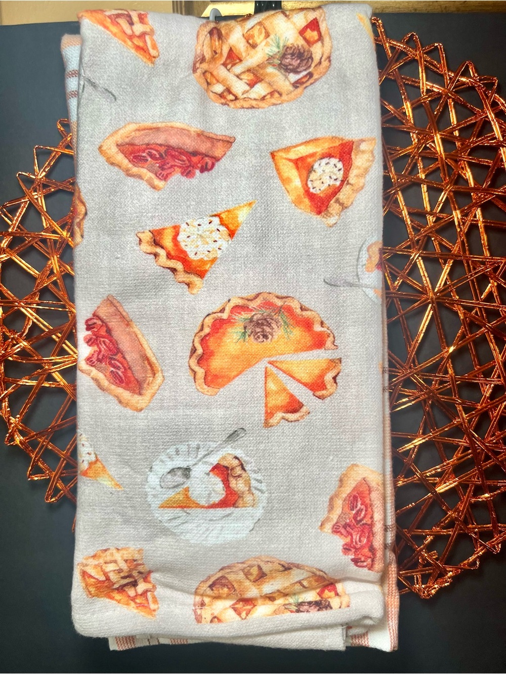 3 Harvest Pies Kitchen Towels Pumpkin Pecan Apple Orange Brown Plaid - Picture 9 of 11